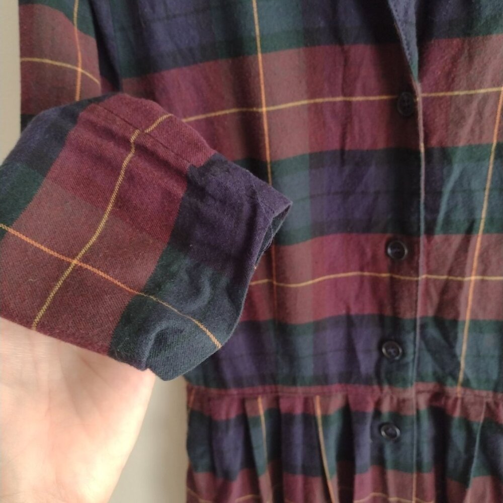 Talbots Vintage Plaid Button Front Dress S/M Flannel Midi Shirtdress - Picture 5 of 11